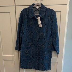 Veronica Beard Blue Eyelet Jean Jacket